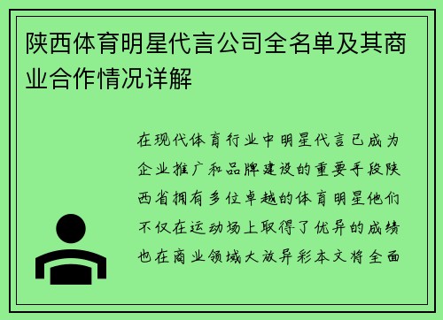 陕西体育明星代言公司全名单及其商业合作情况详解